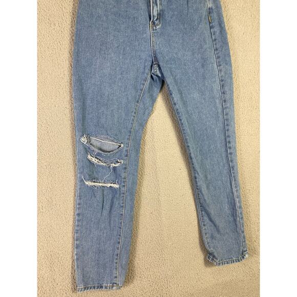 Women's High Waisted Distressed Straight Leg Jeans Blue Size M - Picture 8 of 12